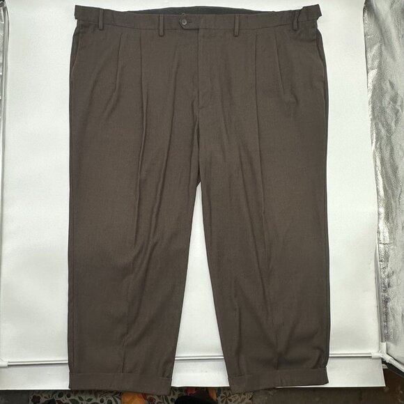 Savane Select Edition Men's Big & Tall Size 52x30 Brown Pleated Work Dress Pants - Picture 1 of 10